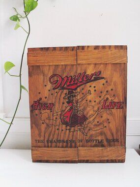Vintage Miller High Life Wooden Cabinet Wall Hanging Crate Box Storage